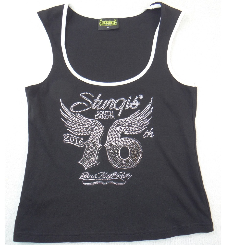 Biker Clothing Sturgis 76th Rally 2016 Rhinestone Tank Top Black XL Womens